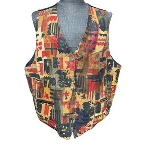 JMT Vintage Leather Vest World Flags Novelty Patchwork 3XL Statement Flag Retro